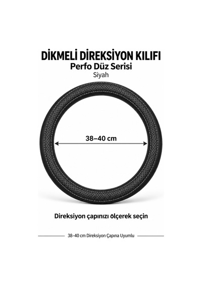 Trobus Volkswagen Taigo 2021-2025 Uyumlu Dikmeli Direksiyon Kılıfı Perfo Düz Delikli Deri Siyah