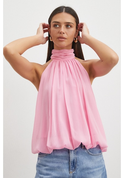 Uterpe Halter Yaka Drape Bluz Pembe