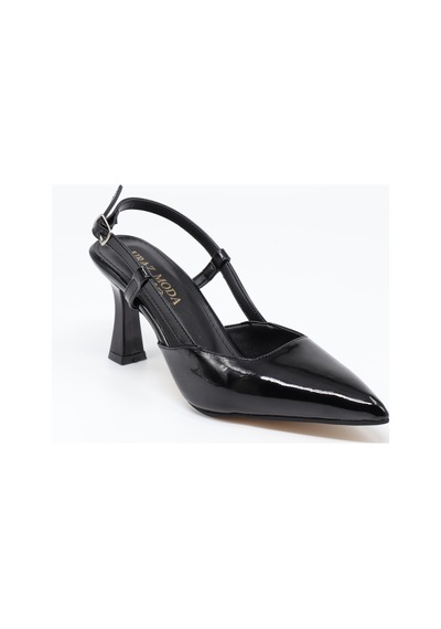 Nesilshoes Nesil Shoes Uraz 050 Siyah Rugan Arkası Açık Topuklu Kadın Ayakkabı