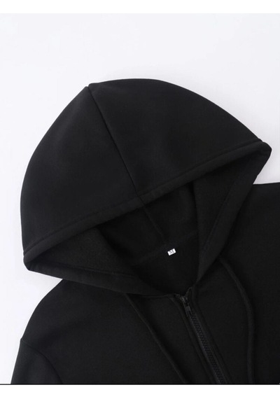 Siyah Kapşonlu Unisex Legend Fermuarlı Hırka Siyah