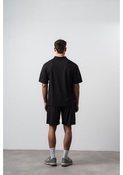 Erkek Polo Yaka Regular Fit T-shirt Şort Takım Siyah