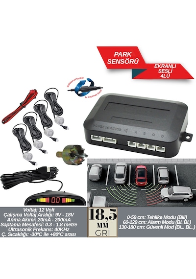Replax Park Sensörü 18,5 Mm Gri Ekranlı Sesli A+kalite Br0015909