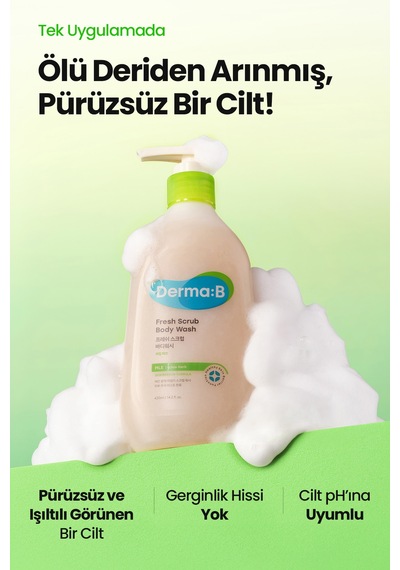 Kuru Ciltler İçin Peeling Etkisi Sunan Tanecikli Nemlendirici Duş Jeli Derma:b Fresh Scrub Body Wash