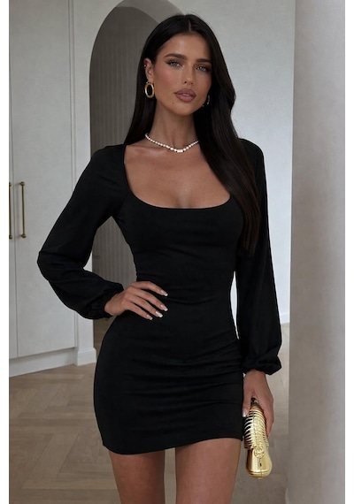 Pink Life Black Muse Bağlamalı Siyah Mini Elbise