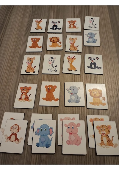 Ahşap Zeka Kartları Eşleştirme Oyunu Ahşap Puzzleoyuncak Sevimli Hayvanlar