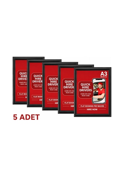 5 Adet - Alüminyum Açılır Kapanır Çerçeve Gönye Köşe - A3 - 30x42 Cm - Siyah - 25mm