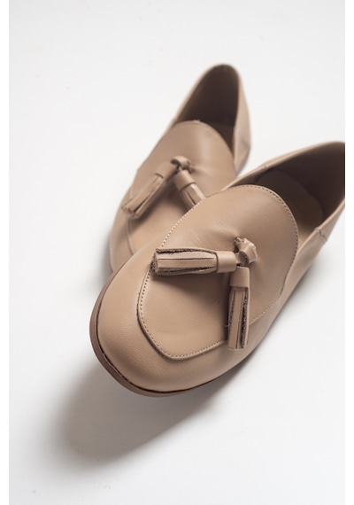 Luvishoes F04 Bisküvi Cilt Hakiki Deri Ayakkabı Koyu Bej