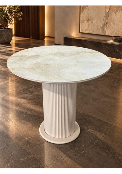 Olimpo Seramik Yuvarlak Masa 90 Cm Mdf Vizon Bej