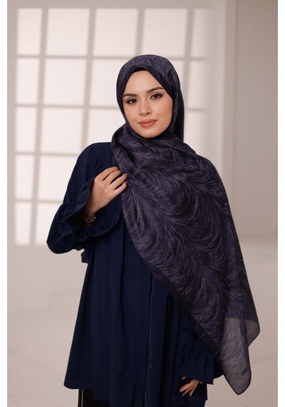 Mimiyum Ebru Desen-soft Şal Lacivert Çok Renkli