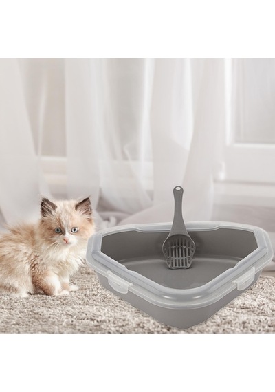 Kedi Kumu Kabı Ve Kepçe Kedi Kumu Kabı Üçgen Dayanıklı Kedi Kumu Kabı Gri