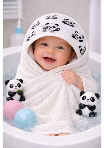 Panda Desenli Başlıklı Bebek Havlusu Pamuk Yenidoğan & 0-2 Yaş Kapüşonlu Bebek Banyo Havlusu 0 - 24 Ay