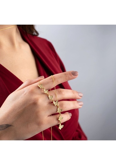 925 Ayar Gold Zirkon Taşlı Akışlı Kelebek Gümüş Kolye