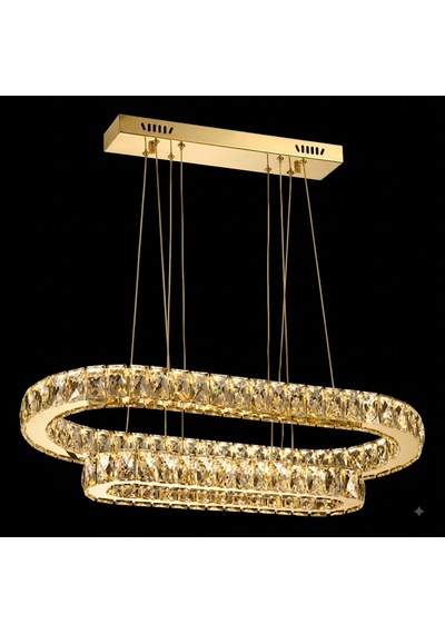 Alalighting Modern Çift Katlı Oval Kristal Avize 201 Paslanmaz Çelik K9 Taşlı Dimmerli Kumandalı 3 Renk / 4 Mod Altın - Gold