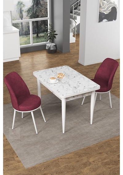 Canisa Concept Nil Serisi 70x110 Sabit Mutfak Masası Takımı Beyaz Mermer Desen Masa 2 Bordo Sandalye Masa Beyaz/sandalyeler Bordo Canisa Concept Nil Serisi 70x110 Sabit Mutfak Masası Takımı Beyaz Mermer Desen Masa 2 Bordo Sandalye Masa Beyaz/sandalyeler Bordo