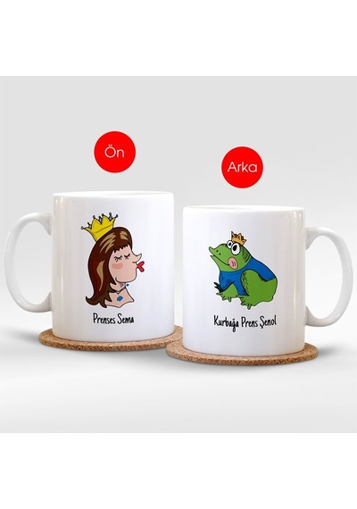 Kişiye Özel İsimli Prenses & Kurbağa Prens Beyaz Kupa Bardak