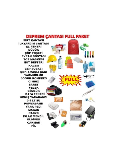 45 Parça Deprem Çantası Afet Çantası Acil Durum Kiti Full Paket