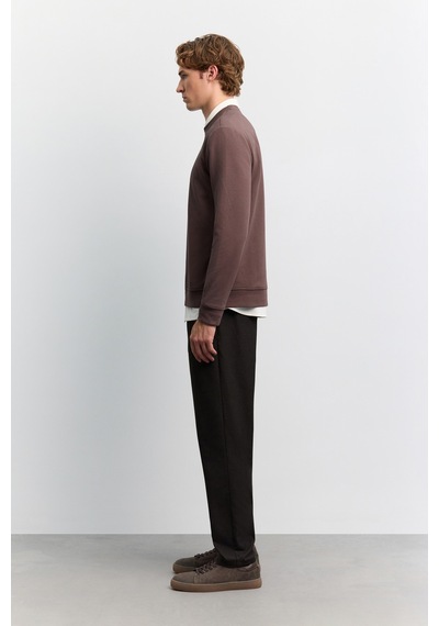 Avva Erkek Kahve Bisiklet Yaka Kolay Ütülenen Baskılı Pamuklu Regular Fit Sweatshirt A62y1297