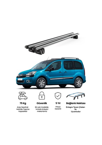 Pençe Citroen Berlingo 2008-2018 Uyumlu Gri Ara Atkı 135cm Port Bagaj Tavan Barı