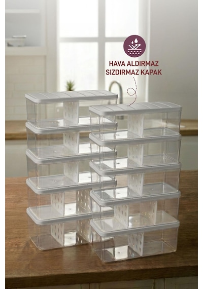 10 Adet 2 Lt. Nora Bölmeli Organizer Buzdolabı Buzluk Düzenleyici Saklama Kabı Açık Gri