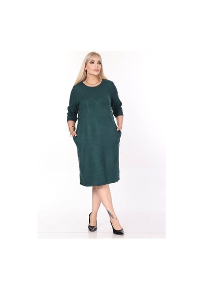 Çift Cepli Desenli Esnek Kışlık Büyük Beden Midi Elbise 45b-2700 Desenli
