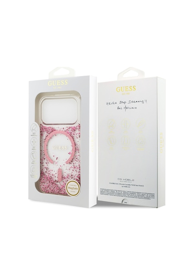 Apple Uyumlu iPhone 17 Pro Kılıf Guess Lisanslı M-safe Şarj Özellikli Transparan Resin Bottom Kapak Pembe Pembe