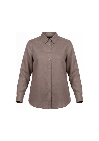 Goffra Kadın Gia %100 Doğal Keten Gömlek - Klasik Yaka Basic Minimalist Tasarım Kahverengi W207-k0401-02