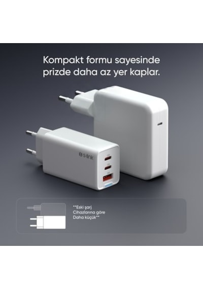 65w Pd Hızlı Şarj Adaptörü, 2 Usb-c Ve Usb-a Girişi İle Beyaz