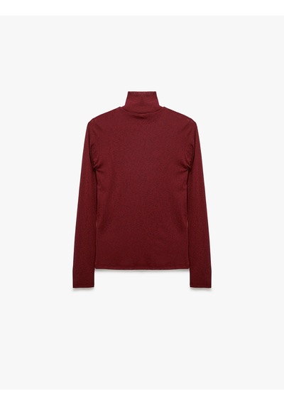 Koton Slim Fit Dik Yaka Uzun Kollu Tişört Bordo 7wak50002uk
