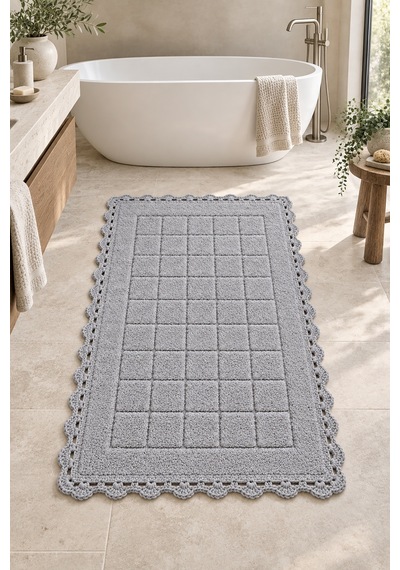 Alanur Bodrum Tufting Cotton Pamuklu El Işi Örgülü Paspas 109 80 X 135 Cm gri
