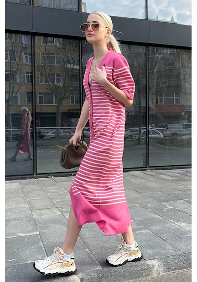 Madmext Pembe Düğmeli Triko Kadın Elbise Mg1648-pembe Pembe