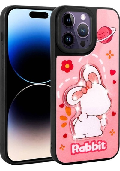 Apple Uyumlu iPhone 14 Pro Kılıf Parlayan Kabartmalı İkonik Figürlü Zore Amas Silikon Kapak Pembe
