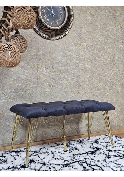 Zafir Metal Gold Tel Ayaklı 100 Cm Puf Bench - Puf - Bench - Oturak - Mutfak Oturağı - Antre Oturağı Füme