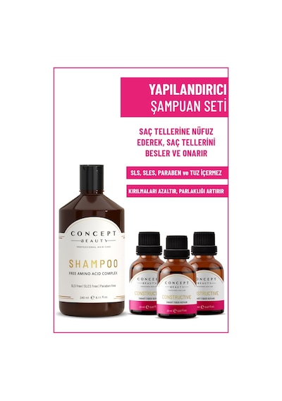 Concept Beauty Yapılandırıcı Şampuan 240 ML + Constructive Yapılandırıcı Shot 3 x 20 ML