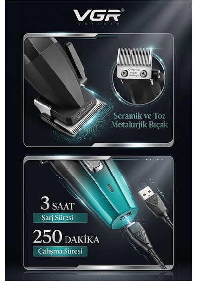 V-003 Profesyonel Saç Kesme Makinesi 9000 Rpm Vektör/manyetik Motor Dlc Bıçak Şarjlı Tıraş Makinesi
