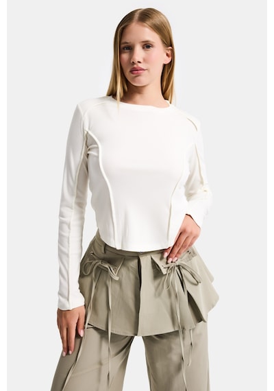 it's basic Kadın Ekru Renk W5 Organik Kumaş Crop Fit Body