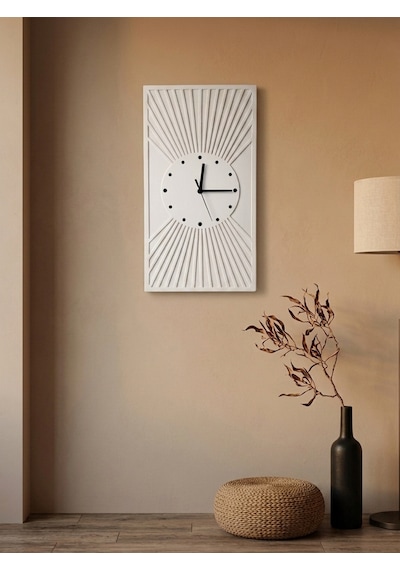 Kaveld Solaria Minimalist Duvar Saati - Modern Bohem Güneş Işınları Motifli Saat, Özel El Yapımı Duvar Saati Beyaz
