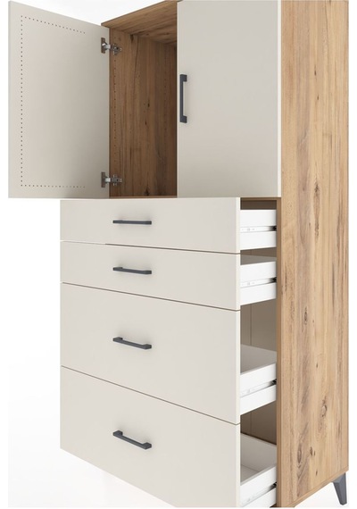 Hyperion Dolap Tek Raflı 4 Çekmeceli 2 Kapaklı 88x44x182 Çam-aytaşı Atlas Çam