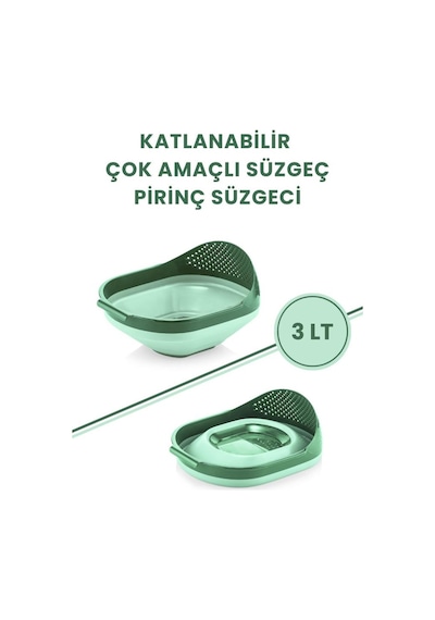 Katlanır Pirinç Süzgeci - Akordiyon Katlanabilir Süzgeç Yeşil