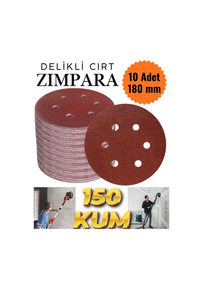 10 Adet Delikli Cırt Zımpara 180 Mm - Spiral Taşlama Uyumlu 150 Kum Zımpara Kağıdı Duvar Zımparası Velcro Sanding Disc 180mm