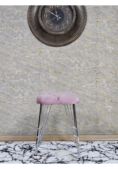 Zafir Kare Krom Kaplama Telli Ayaklı Tabure - Oturak - Bar Taburesi - Ayaklı Tabure Pembe