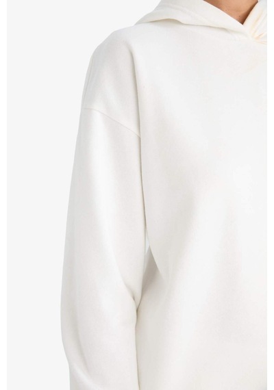 Defacto Relax Fit Kapüşonlu Basic Düz Kalın Sweatshirt D9935ax25wner105 Ekru