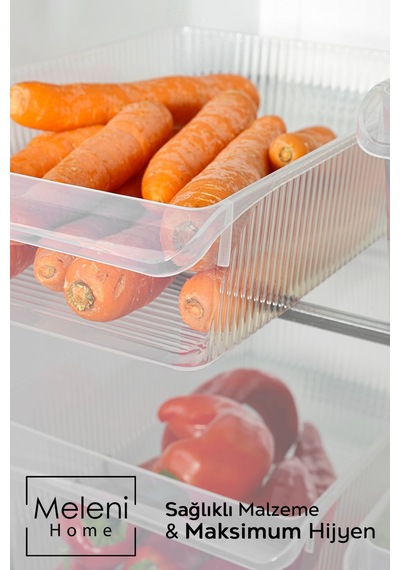 6'lı Buzdolabı Düzenleyici Set - Dolap İçi Organizer Sepet Meyve Sebze Saklama Kabı 2x 4-6-8 Lt Şeffaf