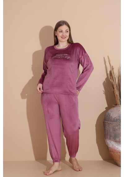 Boyraz Kadın Kışlık Fransız Kadife Büyük Beden Bisiklet Yaka Uzun Kol Pijama Takımı 03147 - 1 Adet Gülkurusu Boyraz Kadın Kışlık Fransız Kadife Büyük Beden Bisiklet Yaka Uzun Kol Pijama Takımı 03147 - 1 Adet Gülkurusu
