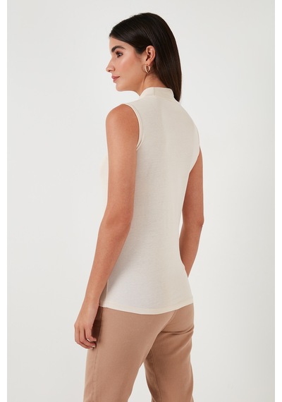 Lela Pamuklu Kolsuz Dik Yaka Bayan T Shirt 5865710 Taş