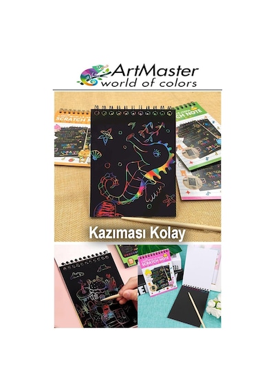 Gökkuşağı Kazıma Defteri Sihirli A4 20x30 Cm 3 Paket 10 Sayfa Spiralli Scratch Note Spralli Siyah Sihirli Resim Defteri Siyah