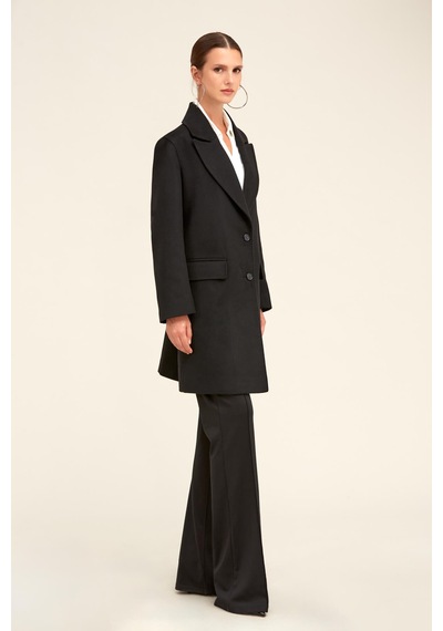 Hatemoğlu Saykı Woman Siyah Regular Fit Ceket Yaka Kaşe Oversize Manto 2956632 Siyah