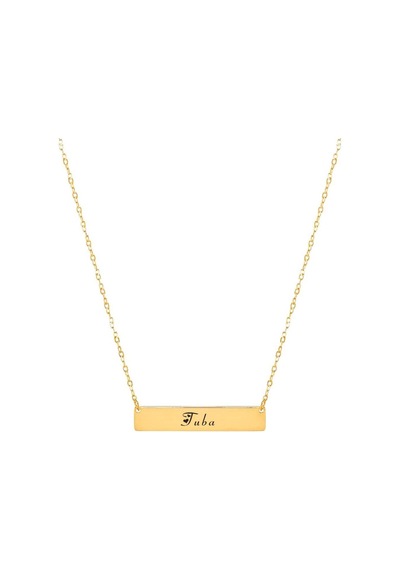 Tuba İsmine Özel 14 Ayar Altın Plakalı Zincirli Dikdörtgen Motifli Hediyelik Kolye-484isim Tuba