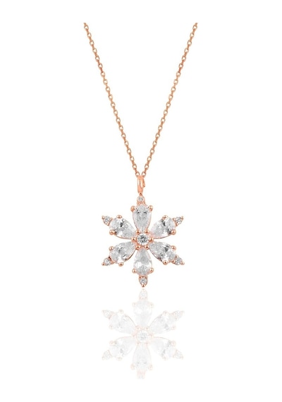 Söğütlü Silver Gümüş Rose Zirkon Taşlı Kar Tanesi Kolye