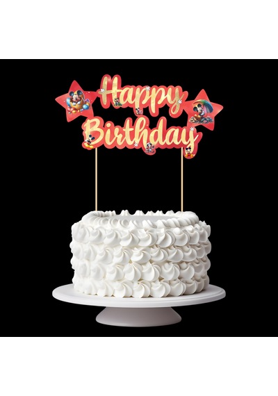 Mickey Mouse Temalı Happy Birthday Kaligrafi Pasta Üstü Süs Tüm Yaşlar