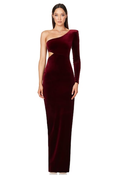 Hanife Glam Couture Hanife Glam Tek Kol Kadife Elbise Bordo